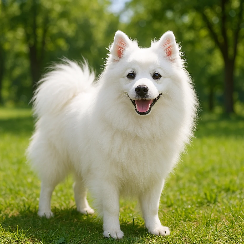 American Eskimo Dog 3 beautiful image of an American Eskimo Dog showcasing their characteristic white fluffy double coat, erect triangular ears, and fox-like expression. The image captures their elegant Nordic appearance and friendly demeanor that makes them such beloved family companions.