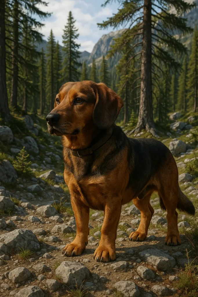 This image presents the breed in its natural mountainous habitat with lifelike detail.